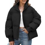 BBO Womens Puffer Jacket Winter Full Zip Jacket Baggy Short Y2K Coats Stand Collar Bubble Down Coat Warm Outerwear with Pockets