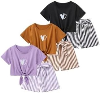 Fdqin Girls 6 Piece Pants Sets Tie Dye Graphic Print Short Sleeve and Stripe Shorts for Casual, Vacation Multicolor 4-5 Years