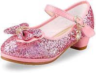 Lanivic Little Girls Princess Shoes Sequins Sweet Bows High Heels Wedding Party Dress Shoes Dance Bright Diamond Cosplay Christmas Festival Shoes Pink Size 9.5 UK