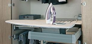 JUVA Ironfix Folding Ironing Board with Ironing Board Cover with Grey Stripes - H10103 | Mounting in Drawer | Folding Table Extendible | Made in Germany | 1 Set - Folding Table with Handle Cover
