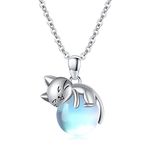 LONAGO Cat Necklace with Birthstone 925 Sterling Silver Cat Pendant Necklace Gift for Women