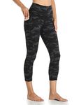 Colorfulkoala Women's High Waisted Yoga Capris 21" Inseam Leggings with Pockets (XL, Deep Grey Camo)