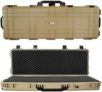 Eylar 53" Inch Protective Roller Rifle Hard Case with Foam, Mil-Spec Waterproof & Crushproof, Two Rifles Or Multiple Guns, Pressure Valve with Lockable Fittings Tan (Tan)