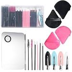 BS-MALL Disposable Makeup Tools: Mascara Brush, Lip Brush, Eyeliner Brush, Seamless Hair Clips, and 4 Triangular Powder Puffs