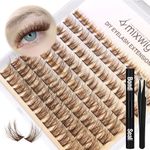 Brown Lashes Clusters Kit Natural Eyelash Extension Fluffy Brown Lash Extensions CC Curl Individual Lashes Kit with 8-16MM Brown Lash Clusters Lash Bond and Seal & Lash Applicator