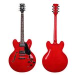 Musoo 335 Style Jazz Electric Guitar, Flame Maple top Semi-Hollow Body, Chromed Hardware