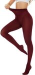 Hiltzo Women's Tights 80D Semi Opaque Soft Solid Color Footed Pantyhose Wine Red-Small-Medium