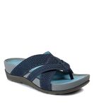 Baretraps Womens Agatha Thong Slip On Slides Navy 6.5 Medium (B,M)