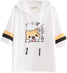 Camisetas Kawaii para mujer, lindas camisetas bordadas, con capucha, camisetas de manga corta, blusa, blanco, talla única