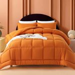 WhatsBedding Queen Comforter Set, All Season Burnt Orange Lightweight 3 Pieces Bedding Set， Soft Down Alternative Terracotta Bed Set with 2 Pillowcases, Queen Size,88"x90"