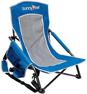 SunnyFeel Low Folding Camping Chair, Portable Beach Chairs, Mesh Back Lounger for Outdoor Lawn Beach Camp Picnic (Blue)