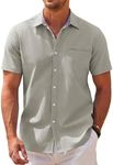 COOFANDY Men's Shirts Short Sleeve Casual Shirt Dress Oxford Shirt Summer with Checked Collar Business Button Down Shirts Khaki L