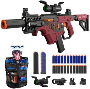 SOFITEN Toy Gun Automatic Sniper Rifle with Tactical Vest Kit, Scope Toy Foam Blaster Dart Toys with 120 Darts IR and Flashlight Shooting Outdoor Activity Game Birthday Xmas Gift for Kids Age 8+