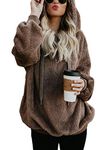 Womens Fuzzy Long Sleeve Drawstring Sherpa Hoodies Pullover Sweaters Warm Soft Fleece Sweatshirt Outwear Brown Medium