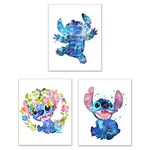 Lilo & Stitch Wall Art - Set of 3 (8 inches x 10 inches) Ohana Means Family Poster Prints Coachella Watercolor Quote, Nursery