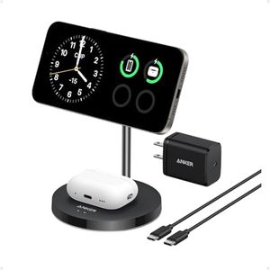 Anker MagSafe Compatible MagGo Charger Stand, iPhone 16 Wireless Charger, 2-in-1 Charging Station, Qi2 Certified 15W Max Charging, for iPhone 16/15/14/13/12, AirPods Pro (Black, with 40W Adapter)