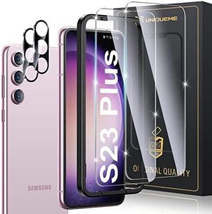 UniqueMe 4 Piezas Protector de Pantalla para Samsung Galaxy S23 Plus Cristal Templado, 2 Piezas Vidrio Templado y 2 Piezas Protector Camara, Anticaída, Anti-Arañazos, Ultra HD,Antihuellas