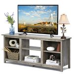 Multigot TV Cabinet for TVs up to 65”, Wooden TV Unit Console Table with 6 Open Storage Shelves, Media Entertainment Center Fireplace Stand for Living Room, Bedroom (Grey)