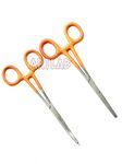 German Vinyl Grip Locking Straight & Curved Hemostat -Hemostat Forceps- Stainless Steel Locking Tweezer Clamps - Ideal Hemostats for Nurses, Fishing Forceps, Crafts and Hobby (Orange STR+CVD 6.25")