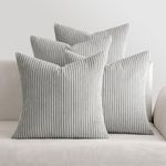 MIULEE Set of 4 Corduroy Cushion Covers Soft Decorative Square Throw Pillow Covers for Spring Cushion Pillowcase Striped Corduroy Cushion Covers Pack of four for Home decor Sofa 18x18inch Light Gray