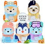 SpaLife Snow Buddies Facial Mask 10 Pack - Hydrating Character Sheet Masks for Women, Moisturizing Skincare Variety Set for Glowing Skin - Korean Facial Mask Spa Treatment with Natural Ingredients