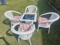 Embrace D-8 Chairs Table Set 4+1 Wicker Patio Furniture Sets 4 Chair and 1 Table with Cushions for Garden Balcony Bedroom Powder Coated Frame Uv Protected Wicker (Off White+Multi)