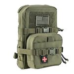 Tactical Mini Molle Hydration Pack,Molle Hydration Carrier with IFAK Pouch&US Flag&Med Patch,Hydropack for 2L Water Bladder, Ranger Green, Medium, Military Tactical