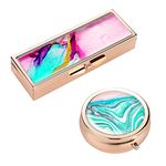 Hennaja Rectangle Pill Box and Round Pill Box,Decorative Pocket Purse Portable Travel Pill Case & Medicine Organizer(1 Pack,2-Splash Ink2)