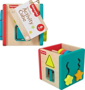Fisher-Price Wood Baby Toy Activity Cube, Colorful Wooden Busy Play for Fine Motor Skills Development Infants & Toddlers Ages 6+ Months