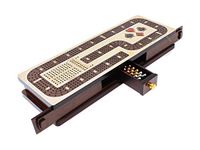 House of Cribbage - Continuous Cribbage Board/Box Inlaid in Maple/Wenge Wood: 4 Track - Cards and Pegs Storage Drawer with Score Marking Fields for Skunks, Corners and Won Games