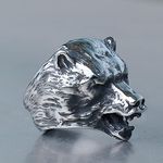 XJruixi Cool Viking Stainless Steel Bear Head Animal Ring Jungle Master Slavic Raging Bear Head Ring Men's Biker Fashion Jewelry