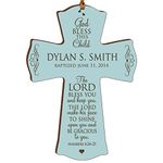 LifeSong Milestones Personalized Baptism 1st Holy Communion Christening Wall Cross Decoration God Bless This Child The Lord Bless You and Keeps You (4.5" x 6", Blue)