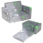 BEJOY Kids Sofa Bed 2-in-1 Flip Out Cuddly Flannel Toddler Couch Convertible Sofa to Lounger Children Sofa Bed Children's Day and Birthday Gift for Girls Boys, Grey with Stars