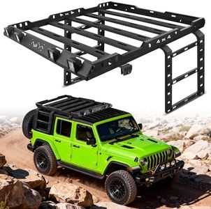 MONOKING 400 LBS Capacity Roof Rack Cargo Basket with Side Ladders 4 LED Lights for 2007-2018 Wrangler JK JKU 4-Door Hard Top Only, Heavy Duty Rooftop Storage Luggage Carrier Rugged Carbon Steel