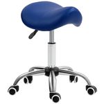 HOMCOM Cosmetic Stool 360° Rotate Height Adjustable Salon Massage Spa Chair Hydraulic Rolling Faux Leather Saddle Stool Mobility - Dark Blue
