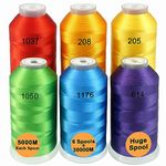 New brothread Set of 6 Rainbow Colors Polyester Machine Embroidery Thread Huge Spool 5000M for All Embroidery Machines