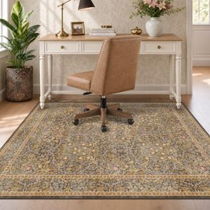 Vintage Gold Brown Office Chair Mat for Hard Wood & Tile Floors, 48x60 Non-Slip Ultra Soft Low Pile Under Desk Rug, Floor Protector for Heavy Duty Office Chair, Machine Washable, Taupe