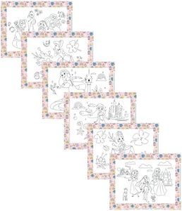 Disney Baby by J.L. Childress ColorMe Disposable Placemats, 24 Pack - Stick on Disposable Placemats for Baby, Toddlers, & Kids, Travel Coloring Activities, Sticky Child Table Mat, Princess