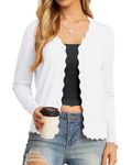 GRECERELLE Womens Lightweight Open Front Cardigan Sweater Button Down Long Sleeve Casual Knit Top Shrugs for Women White-M