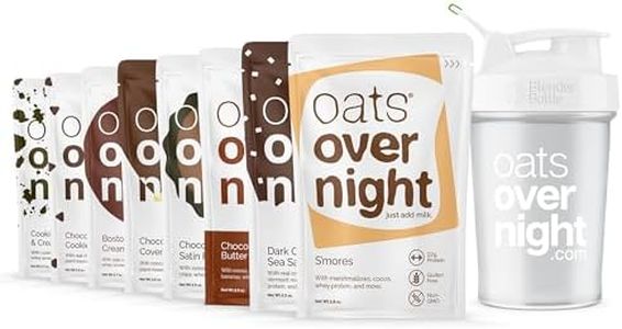 Oats Overnight Chocolate Variety Pack - High Protein, High Fiber Breakfast Protein Shake - Gluten Free, Non GMO Protein Oatmeal - Smores, Dark Chocolate Sea Salt & More (8 Pack + BlenderBottle)