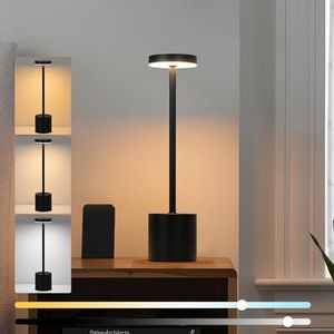 Cordless Table Lamp,2500mAh Battery Operated Touch Dimmable Desk Lamp,Black Portable Lamp Weatherproof Rechargeable LED Table Light for Bedroom Restaurant Outdoor