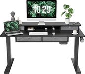 FEZIBO Sturdy Height Adjustable Electric Standing Desk with Drawers, 55 x 24 Inch Stand Up Table with Large Storage Shelf, Sit Stand Desk, Black Top