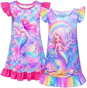 LEMONBABY Little Girls Princess Unicorn Nightgown Dress Summer Casual Shirtdress Pajamas Sleepwear Nightdress Jammies (2PCS Mermaid,7T)