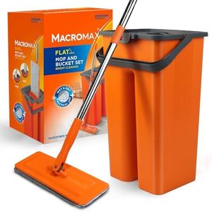 Macromax Premium Flat Tablet Mop - 8L Capacity for Wet & Dry Cleaning - Microfibre Mop with Washable Heads & Replacements - 180° Swivel Handle - Lock & Strap System for Hardwood, Tile & Laminate