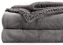 BSB HOME Polyester Micromink Summer AC/Mild Winter/Heavy Winter Sherpa Blanket Super Soft Flannel Solid/Plain, Grey, Size 220 x 228 Cms (Approx 7.4 x 7 ft) (Double)