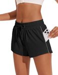 PINSPARK Running Shorts for Women Quick Dry Athletic Short Elastic High Waisted Active Wear with Zip Pockets