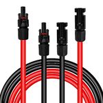 2 Pcs 50 Feet 10AWG Solar Extension Cable with Female and Male Connector with Storage Bag Weatherproof Cable Kit for RV Camper Ferry (50FT Red + 50FT Black 10AWG)