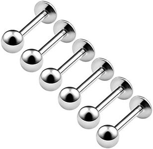KJM FASHION 6PCS Stainless Steel Labret Lip Rings 18 Gauge 1/4 6mm 3mm Ball Monroe Cartilage Earrings Snakebites Piercing Jewelry 6417
