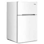 COSTWAY 90L Freestanding Undercounter Refrigerator, 2 Reversible Door Standard Mini Fridge Freezer with Adjustable Thermostat, Removable Glass Shelves, LED Light for Dorm Apartment Office (White)