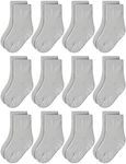 RATIVE Non Skid Anti Slip Slipper Cotton Striped Crew Dress Socks with Grips for Baby Toddler Boys (6-12 Months, 12-pairs/grey)